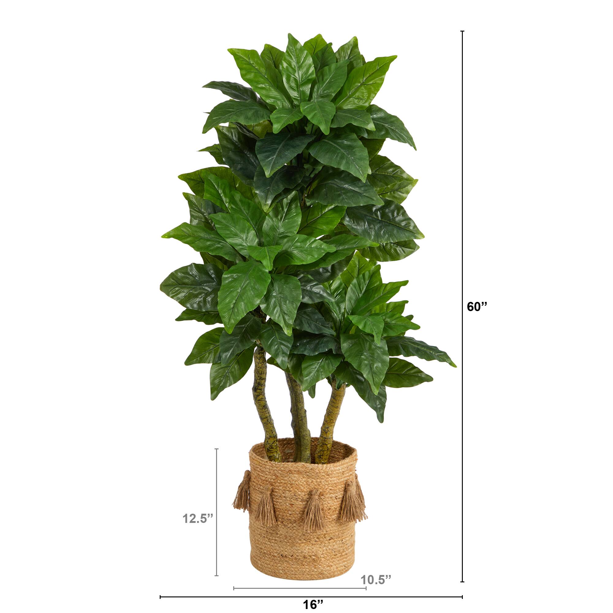 5ft. Bird Nest Artificial Tree in Handmade Natural Jute Planter with Tassels UV Resistant (Indoor/Outdoor)